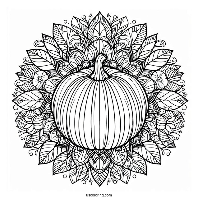 Top View Pumpkin Coloring Page Mandala With Floral Design