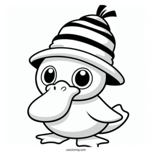 Psyduck Coloring Page Wearing Tentacool Hat For Preschoolers