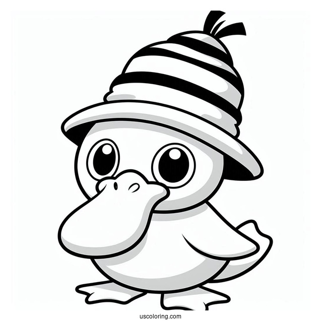 Psyduck Coloring Page Wearing Tentacool Hat For Preschoolers