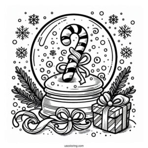 Candy Cane Coloring Page In A Snow Globe