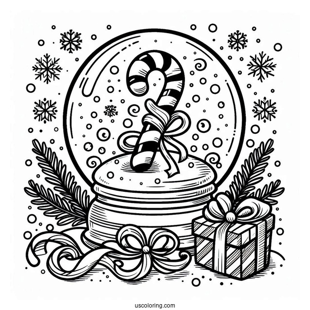 Candy Cane Coloring Page In A Snow Globe