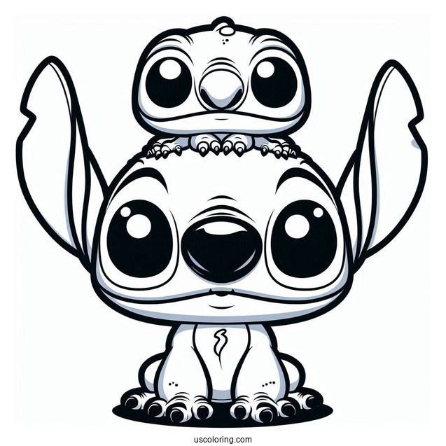 Funko Pop Stitch With Frog On Head To Color