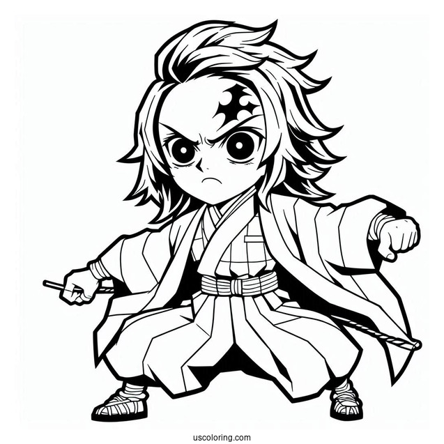 Angry Tanjiro Coloring Page In Battle