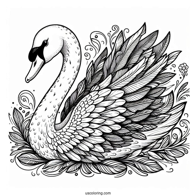Large Regal Swan Coloring Page With Detailed Feathers