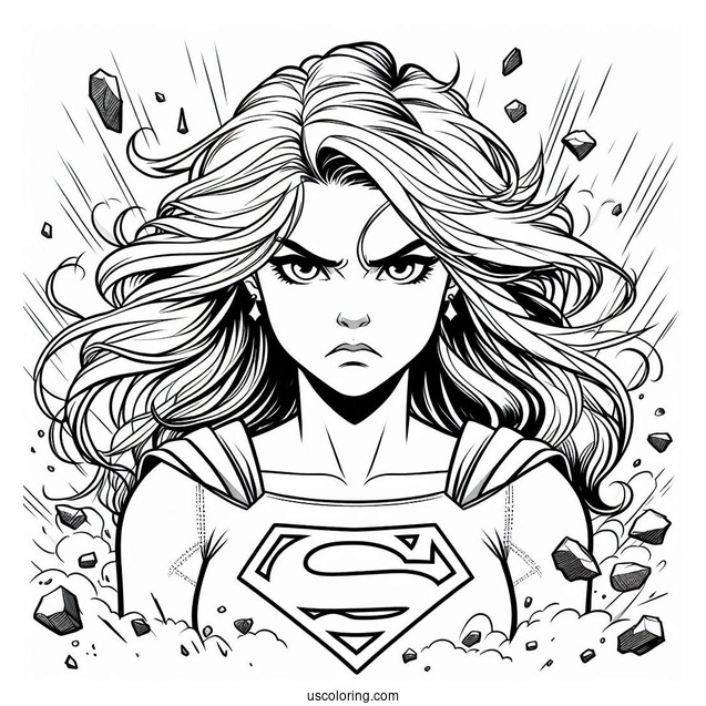 Angry Supergirl Coloring Page Kara Zor El With Rocks Flying Around