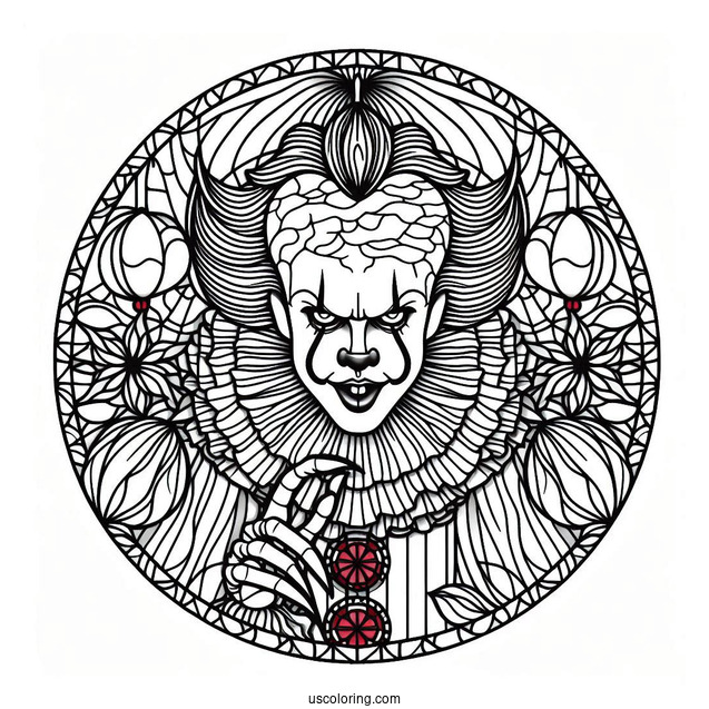Intricate Pennywise Stained Glass Coloring Sheet