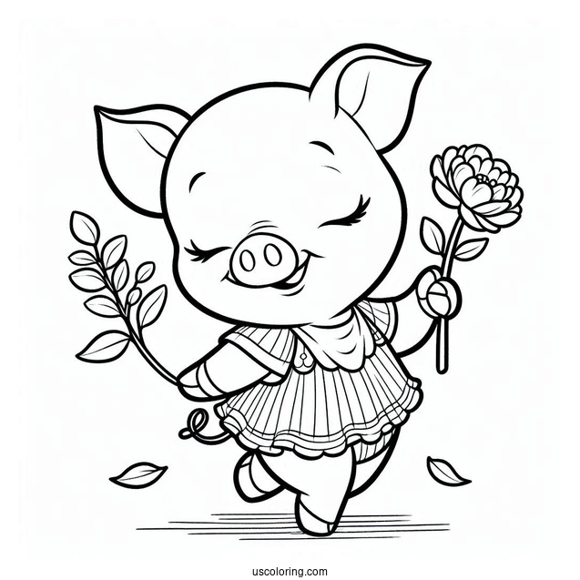Piglet Coloring Page Dancing While Holding A Flower For Kids