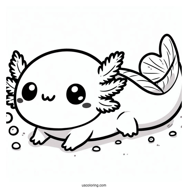 Chibi Axolotl Coloring Page Swimming For Kids