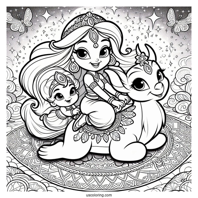 Shimmer And Shine Coloring Page Tahal, And Nala Riding A Magic Carpet