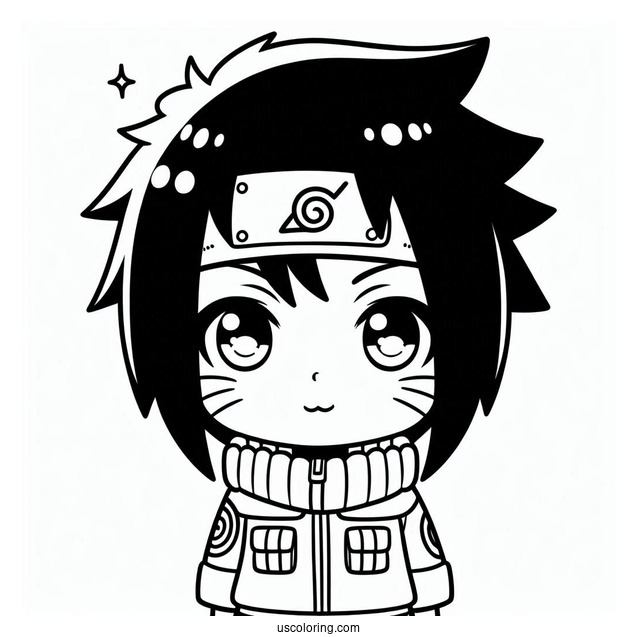 Naruto Coloring Page of Kawaii Uchiha Sasuke For Kids