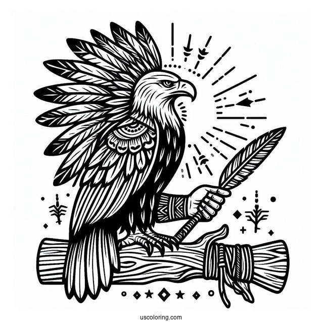 Eagle Perched On Native American Coloring Page Warrior's Arm