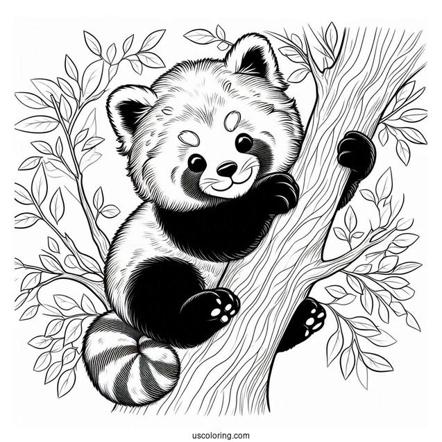 Red Panda Sitting In Tree To Color