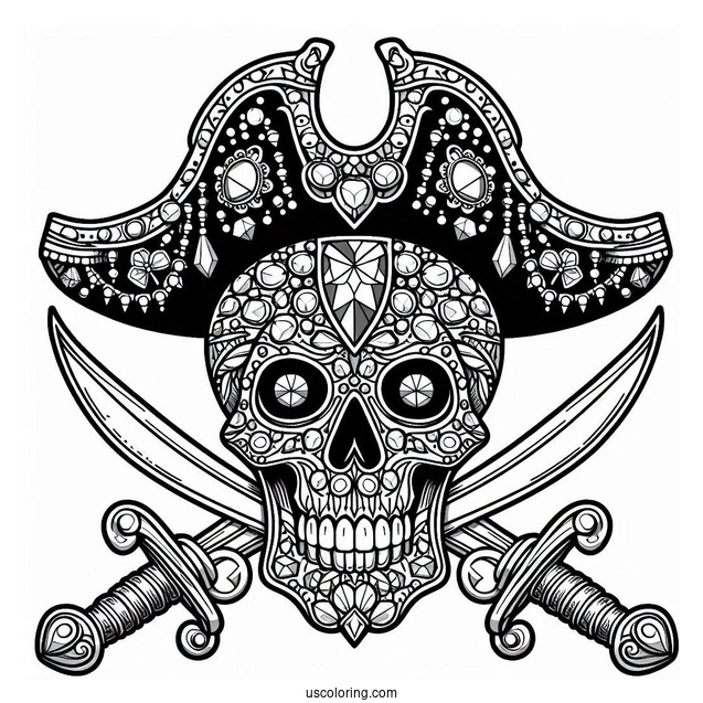 Bejeweled Pirate Coloring Page Skull With Swords For Kids