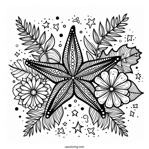 Starfish Coloring Page And Flower Mandala