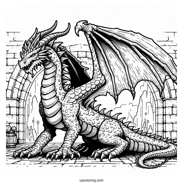 Ferocious Looking Dragon In Dungeon To Color
