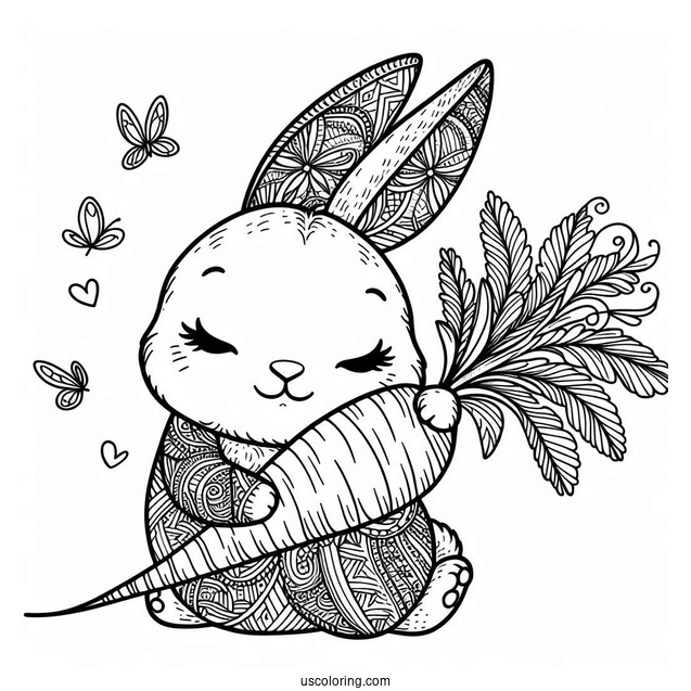 Rabbit Coloring Page Mandala Hugging A Carrot