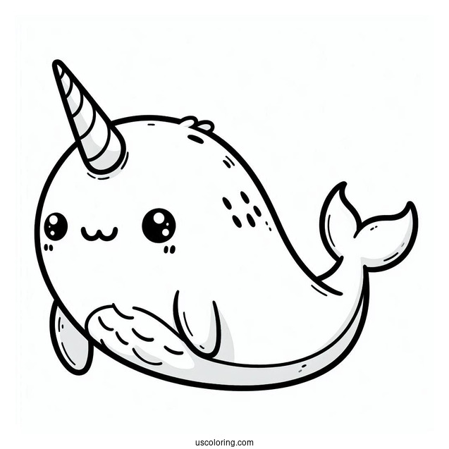 Simple Narwhal Coloring Page With Mane For Preschoolers