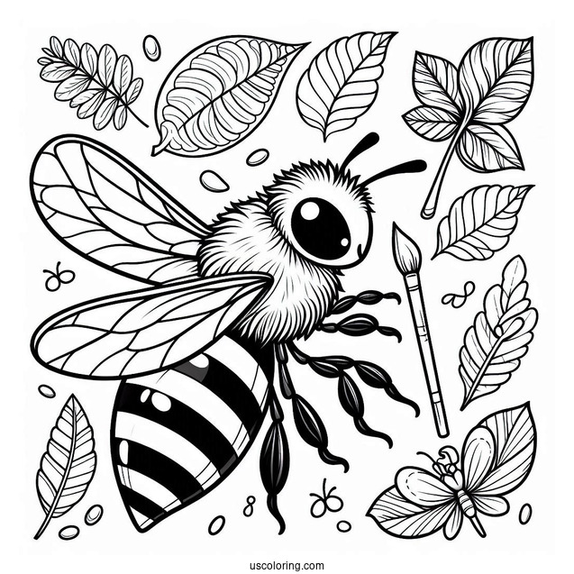 Large Bee Coloring Page With Glossy Eyes