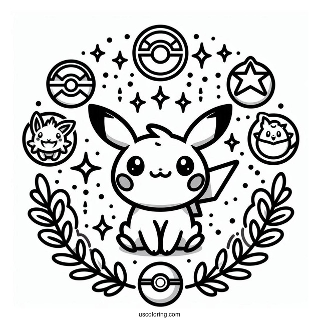 Pokemon Logo With Badges Coloring Sheet