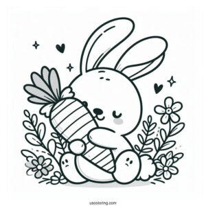 Cute Easter Coloring Page Of Bunny Hugging A Carrot For Preschoolers
