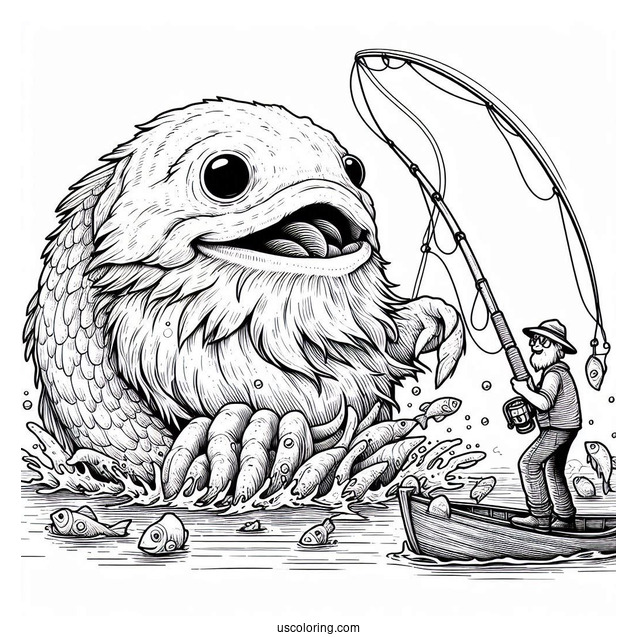 Fishing Coloring Page Of Man Catching Massive