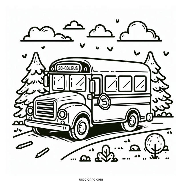 Small School Bus Coloring Page Outline For Preschoolers
