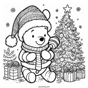 Pooh Dressed As Santa With Christmas Tree