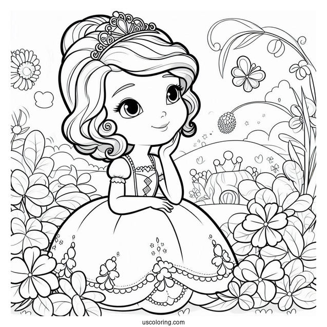 Sofia The First Coloring Page In Garden With Clover And Whatnaught