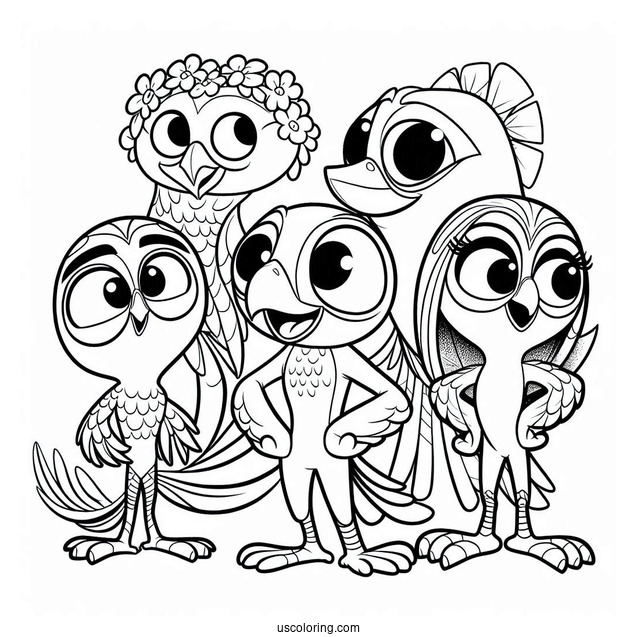 Blue, Jewel, Luiz, Rafael, Nigel, And Nic Coloring Sheet