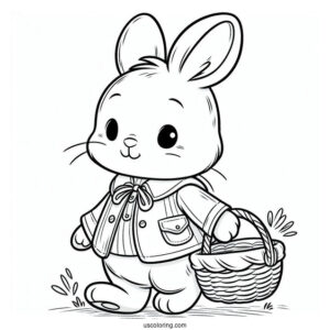 Cute Bunny Rabbit In A Jacket Carrying Basket Peter Rabbit Coloring Page For Preschoolers