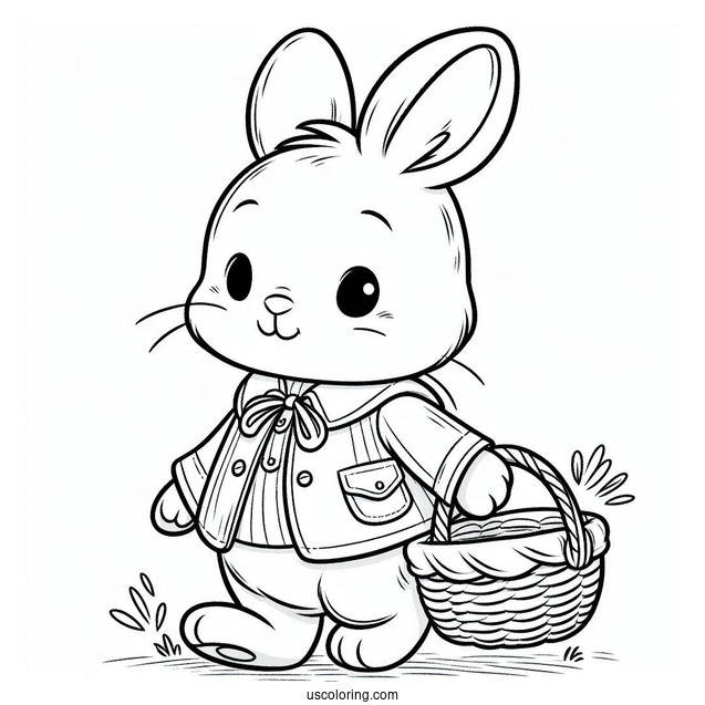 Cute Bunny Rabbit In A Jacket Carrying Basket Peter Rabbit Coloring Page For Preschoolers