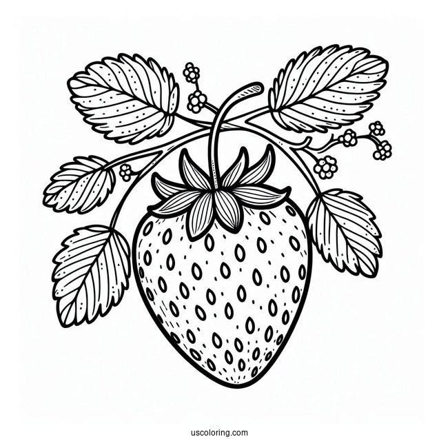Large Cute Strawberry Coloring Page On A Vine