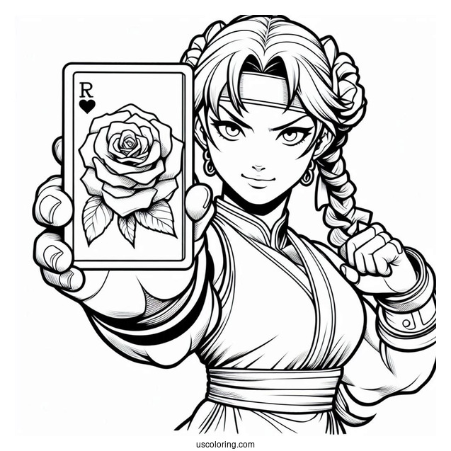 Street Fighter Coloring Page Of Rose Holding Up A Card
