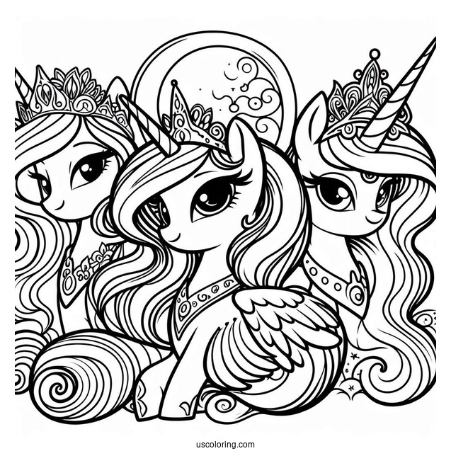 Princess Celestia Coloring Page, Luna, Cadence, And Twilight Sparkle
