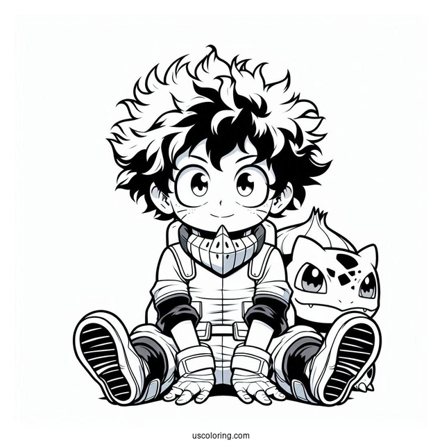 My Hero Academia Izuku Midoriya Crossover With Bulbasau Coloring Pager
