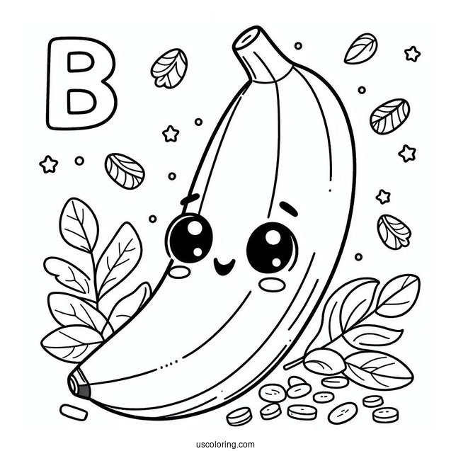 B For Banana Coloring Page For Preschoolers