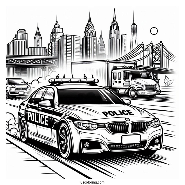 Fast Police Car On Highway To Color