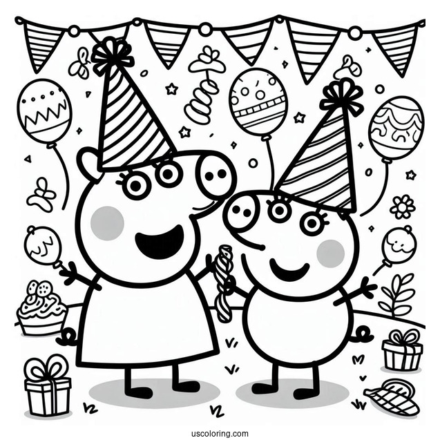Peppa And George Have A Party Coloring Page