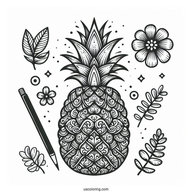 Hawaiian Themed Pineapple Coloring Page