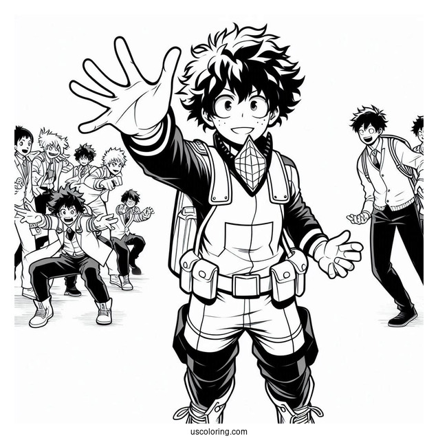 Deku Coloring Page Izuku Midoriya With His Hand Out