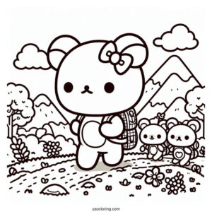 Rilakkuma Coloring Page Hiking With Kiiroitoiri, Korilakkuma, And Chairoikoguma