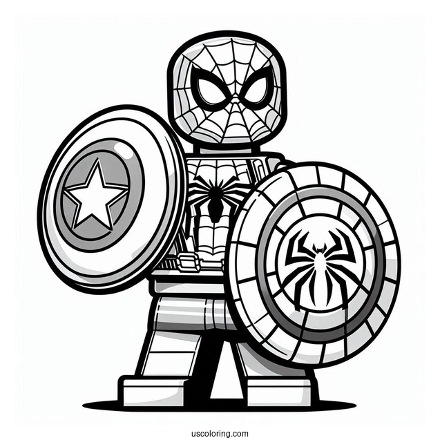 Lego Spider-Man Holding Captain Americas Shield Coloring