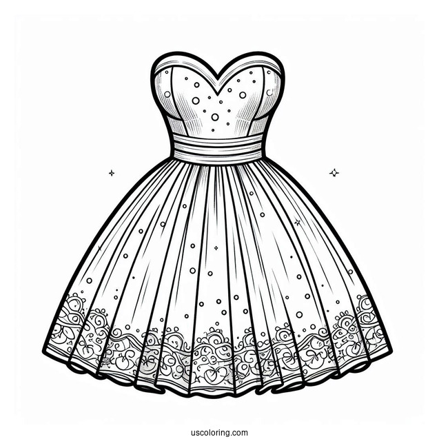 Dress Coloring Page Of Sweetheart Neckline And A Line Skirt