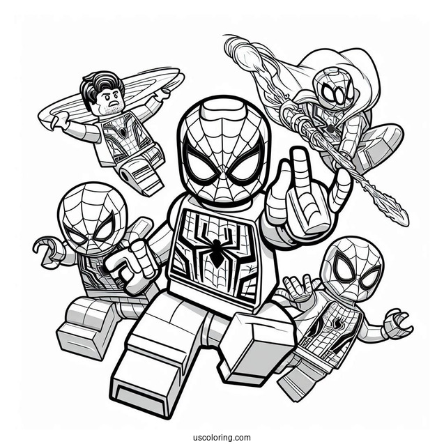 Lego Spider-Man With Avengers Characters Coloring