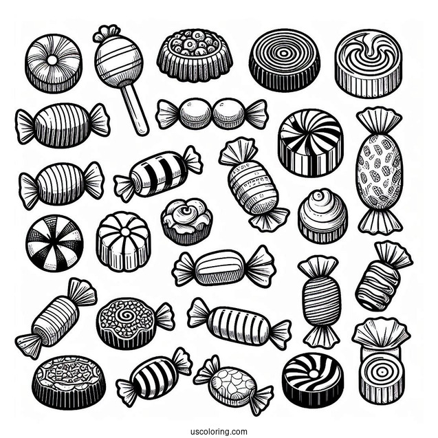 Full Page Of Assorted Candies To Color