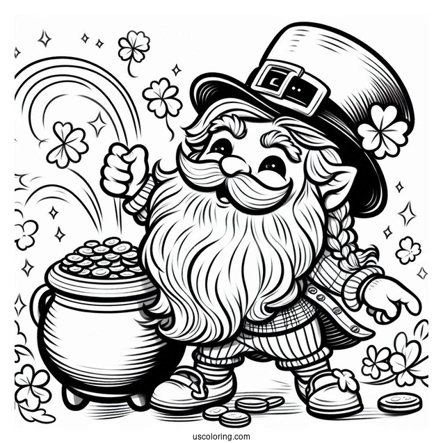 St. Patrick's Day Coloring Page Leprechaun With A Pot Of Gold