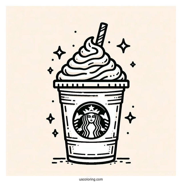 Easy Starbucks Coloring Page Of Frappe With Straw Outline For Kids
