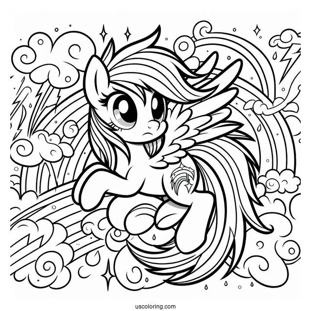 Rainbow Dash Coloring Page In A Thunderstorm For Kids