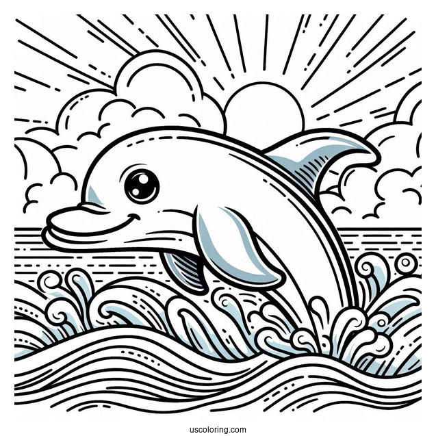 Dolphin Poking Out Of Waves To Color