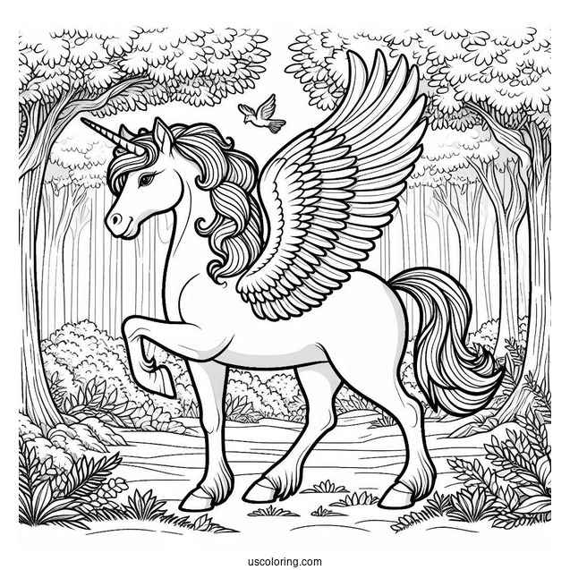 Pegasus Coloring Page Trotting In The Forest